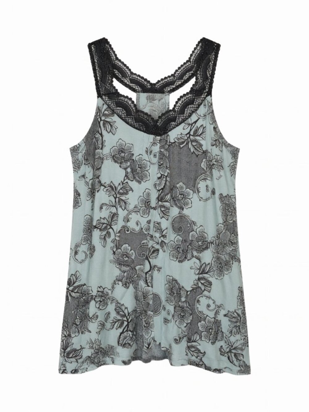 Apt. 9 Blue Black Women's Lace Trim Floral Tank Top XXL